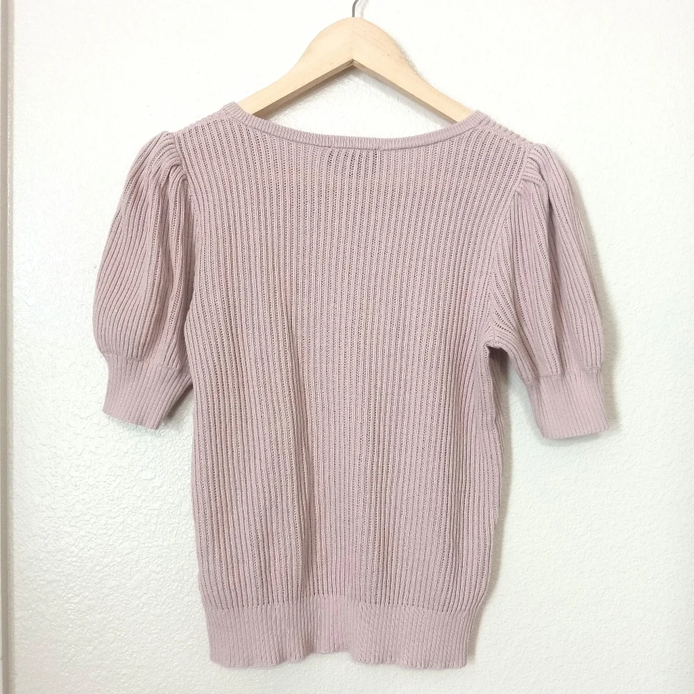 Express Ribbed Knit Puff Sleeve Soft Pale Mauve Top - Picture 2 of 8